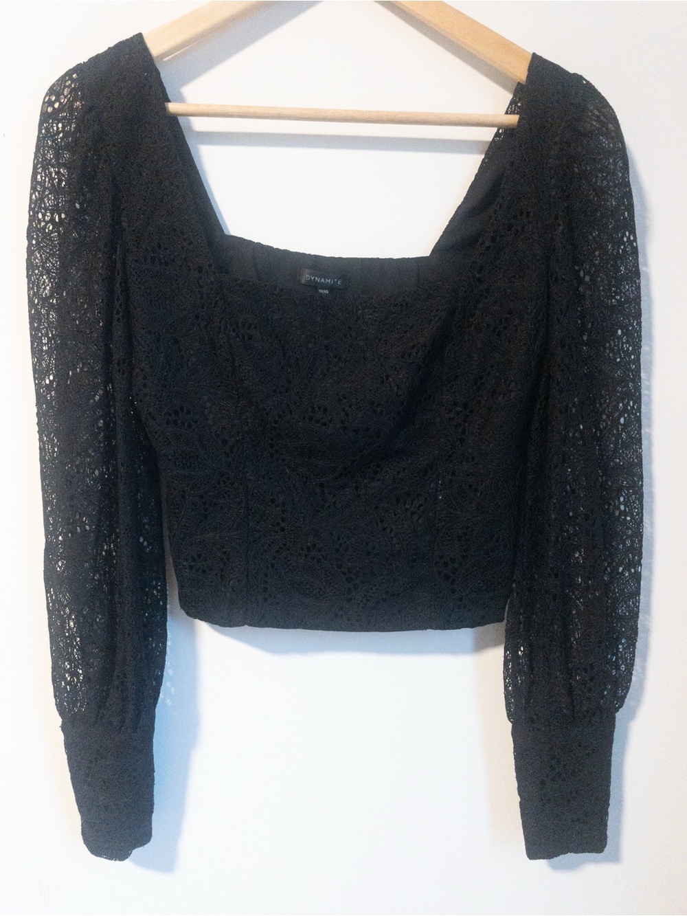 Dynamite Black Floral Lace Square Neck Long Sleeve Crop Blouse XS